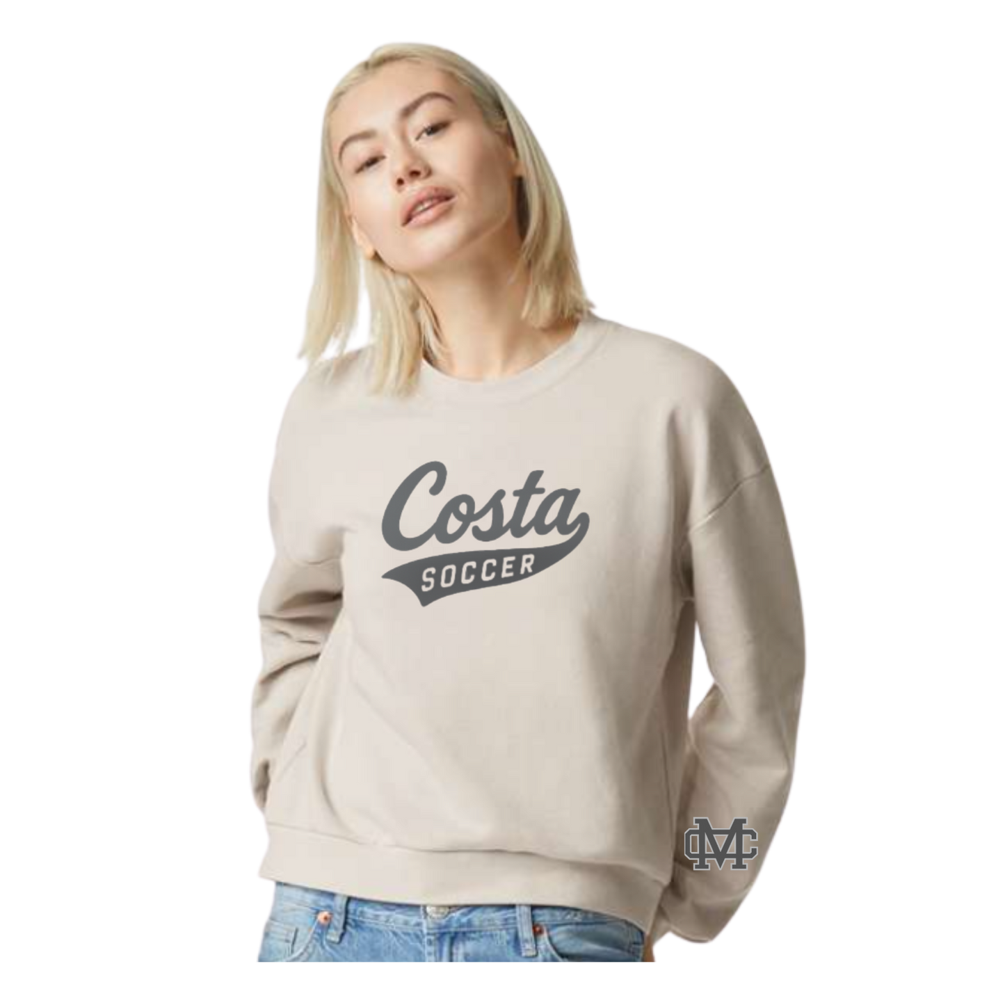 Women Beige Crop Crew Sweatshirt - Costa Soccer