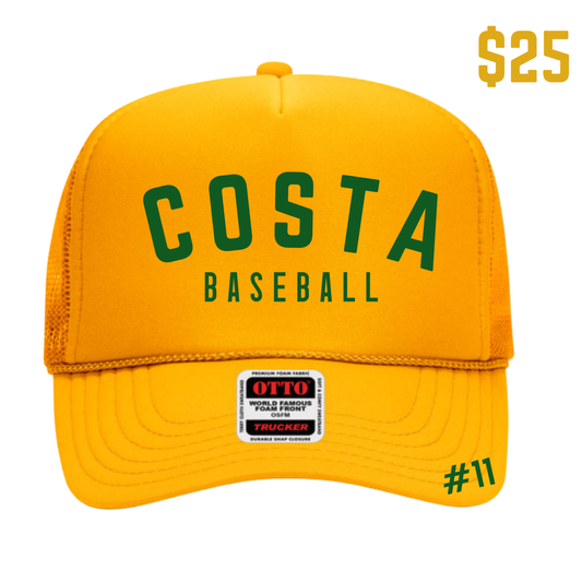 Gold Trucker Hat (customization # not included) - Costa Baseball