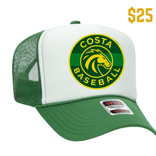 Kelly Green / White Trucker Hat with Printed Logo - Costa Baseball