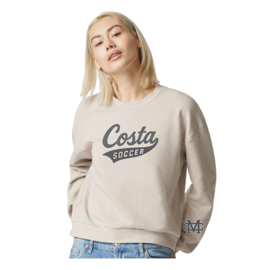 Women Beige Crop Crew Sweatshirt - Costa Soccer