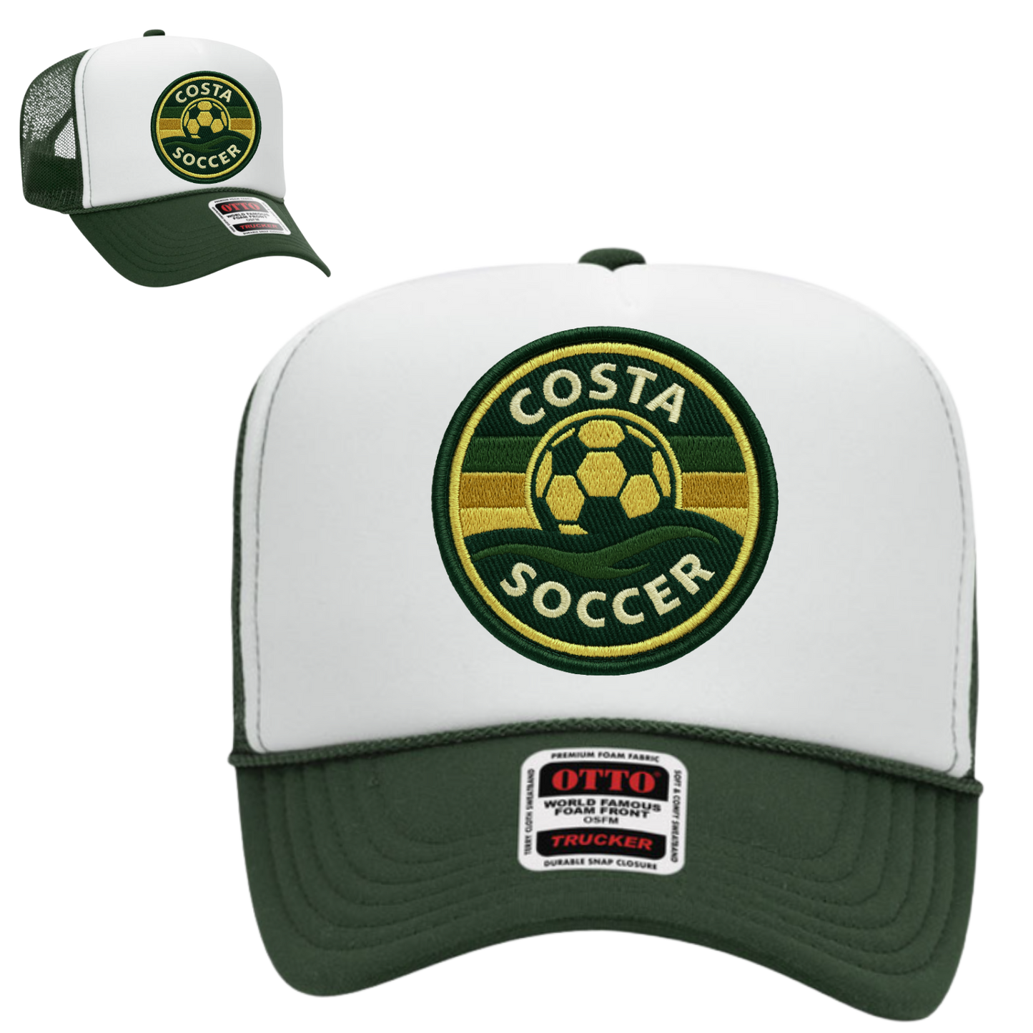 Forest Green / White Trucker Hat with Embroidered Patch - Costa Soccer