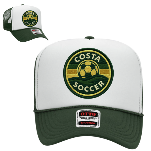 Forest Green / White Trucker Hat with Embroidered Patch - Costa Soccer