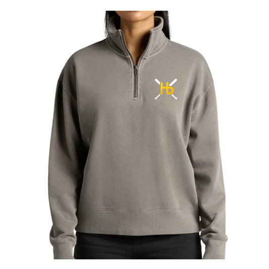 HBLL Women Crop Quarter Zip Sweatshirt (Faded Gray)